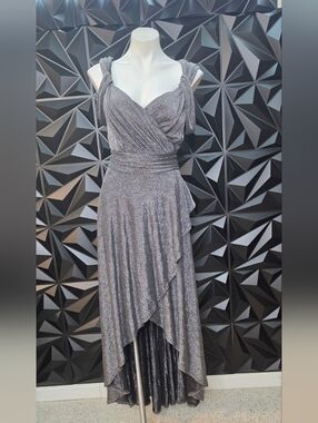 Sparkling Silver High-Low Wrap Evening Dress